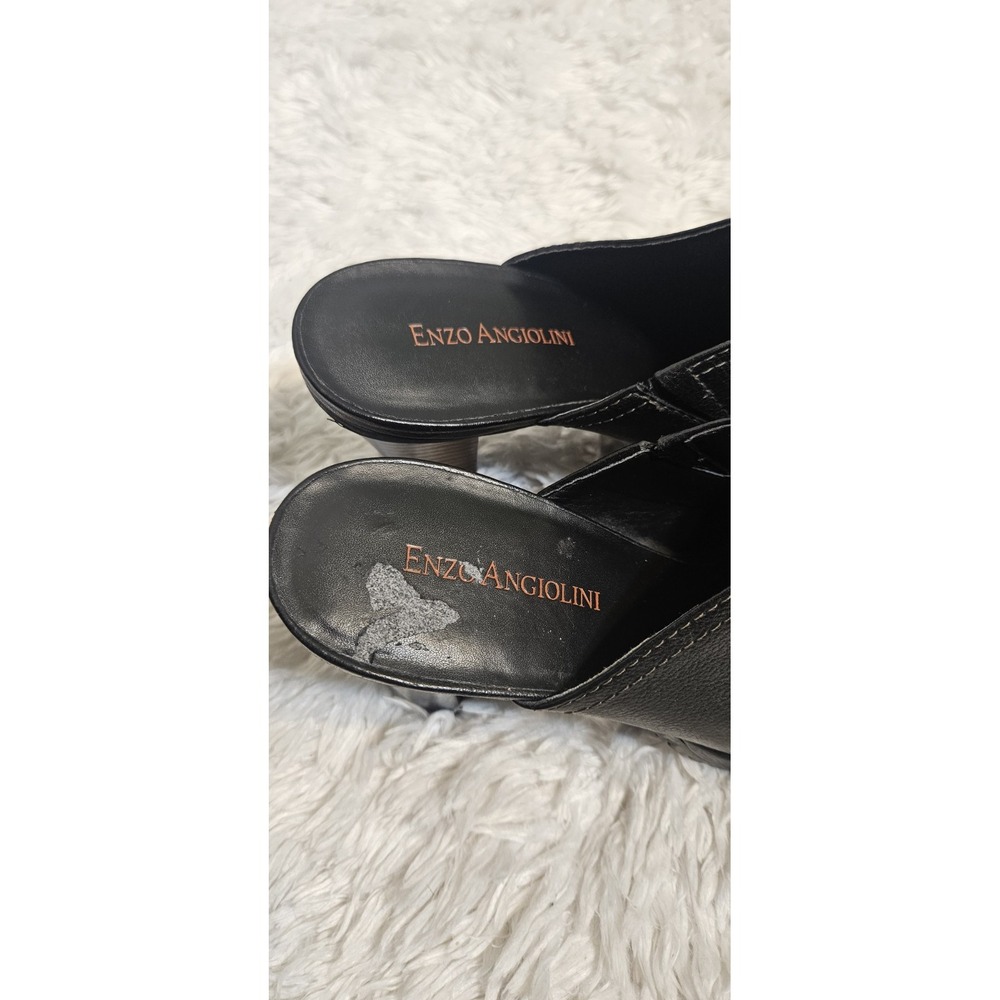 Enzo Angiolini 8.5 Black Leather Stitch Platform‎ Mules Heel - Picture 9 of 11
